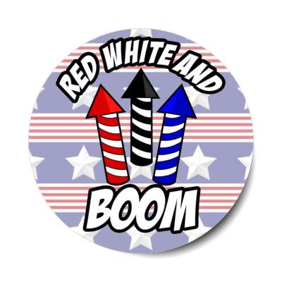 red white and boom fourth of july wordplay firecracker rockets flag symbols stickers, magnet