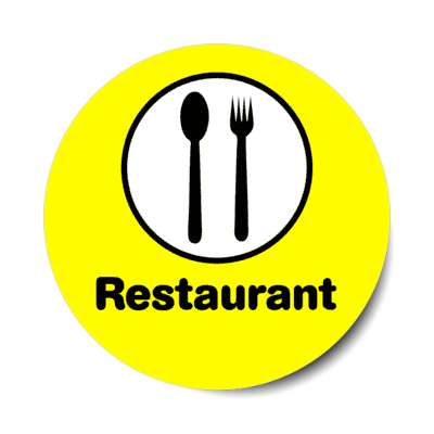 restaurant food spoon fork symbol yellow stickers, magnet