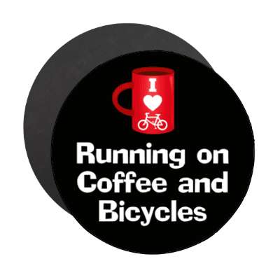 running on coffee and bicycles mug heart bike stickers, magnet