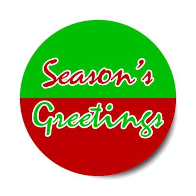 seasons greetings cursive red green split stickers, magnet