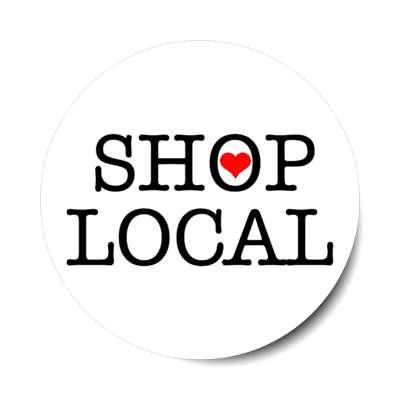 shop local heart white stickers, magnet