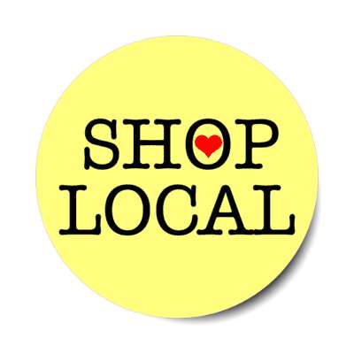shop local heart yellow stickers, magnet
