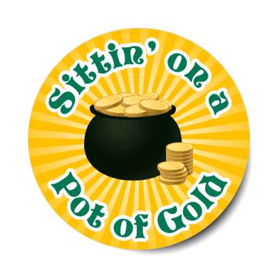 sitting on a pot of gold coins stickers, magnet
