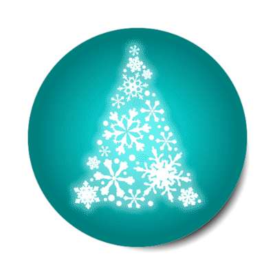 snowflake light christmas tree teal stickers, magnet