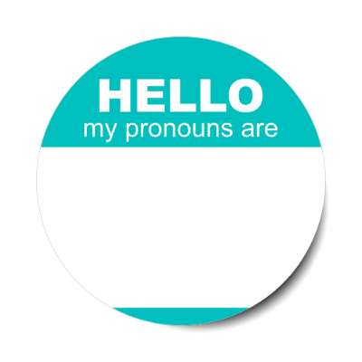 teal hello my pronouns are fill in the blank stickers, magnet