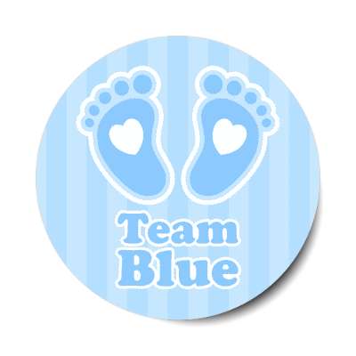team blue stripes baby footprints hearts stickers, magnet