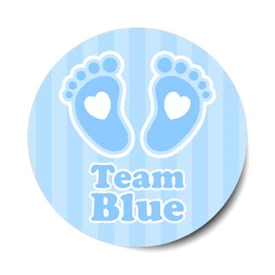 team blue stripes baby footprints hearts stickers, magnet