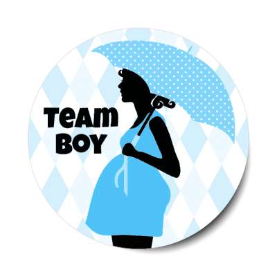 team boy pregnant woman silhouette umbrella blue diamond pattern stickers, magnet
