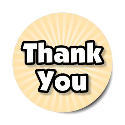 thank you bold light peach ray burst stickers, magnet