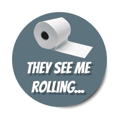 they see me rolling toilet paper roll blue grey stickers, magnet