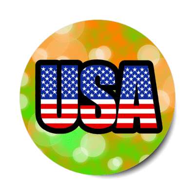 usa american flag words orange green bokeh stickers, magnet