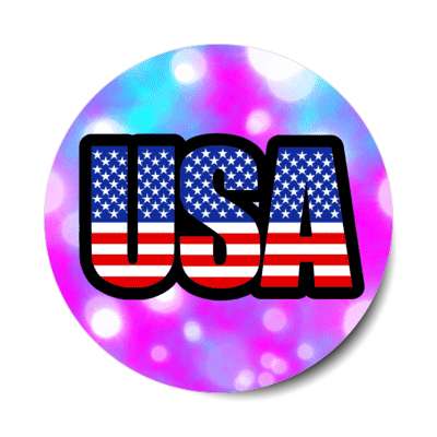 usa american flag words purple aqua bokeh stickers, magnet