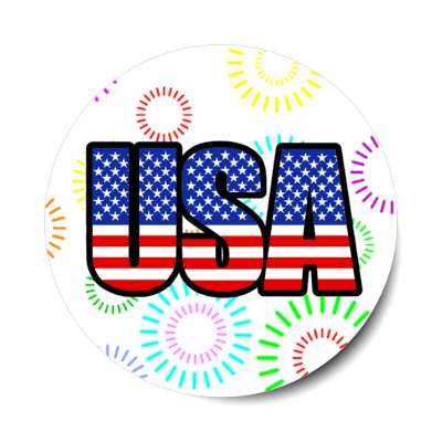 usa american flag words white fireworks stickers, magnet