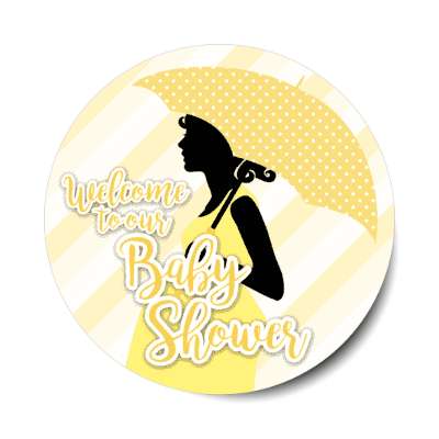 welcome to our baby shower yellow stripes pregnant woman silhouette stickers, magnet