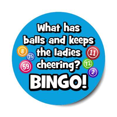 what has balls and keeps the ladies cheering bingo funny humor stickers, magnet
