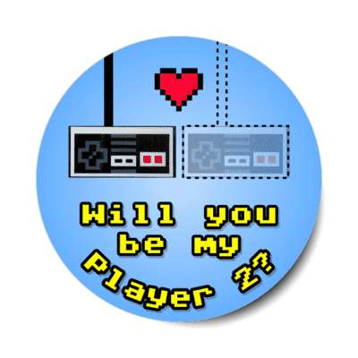 will you be my player 2 dotted lines gamepad nes blue stickers, magnet