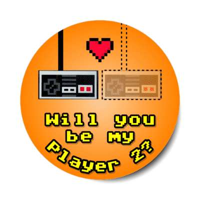 will you be my player 2 dotted lines gamepad nes pixel heart orange stickers, magnet
