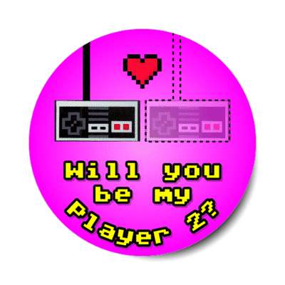 will you be my player 2 dotted lines gamepad nes pixel heart purple stickers, magnet