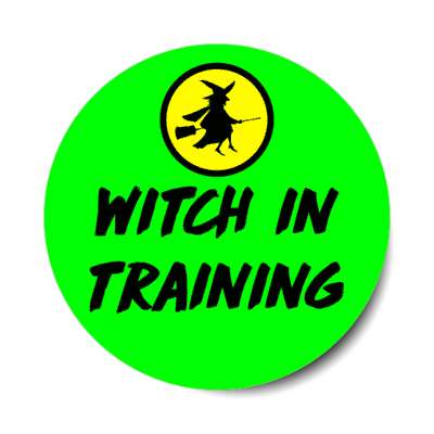 witch in training witch broom flying stickers, magnet